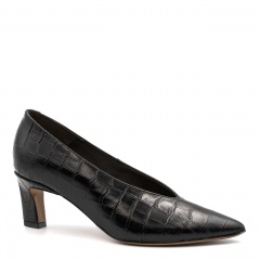 Czarne skórzane czółenka w krokodyli wzór 210M