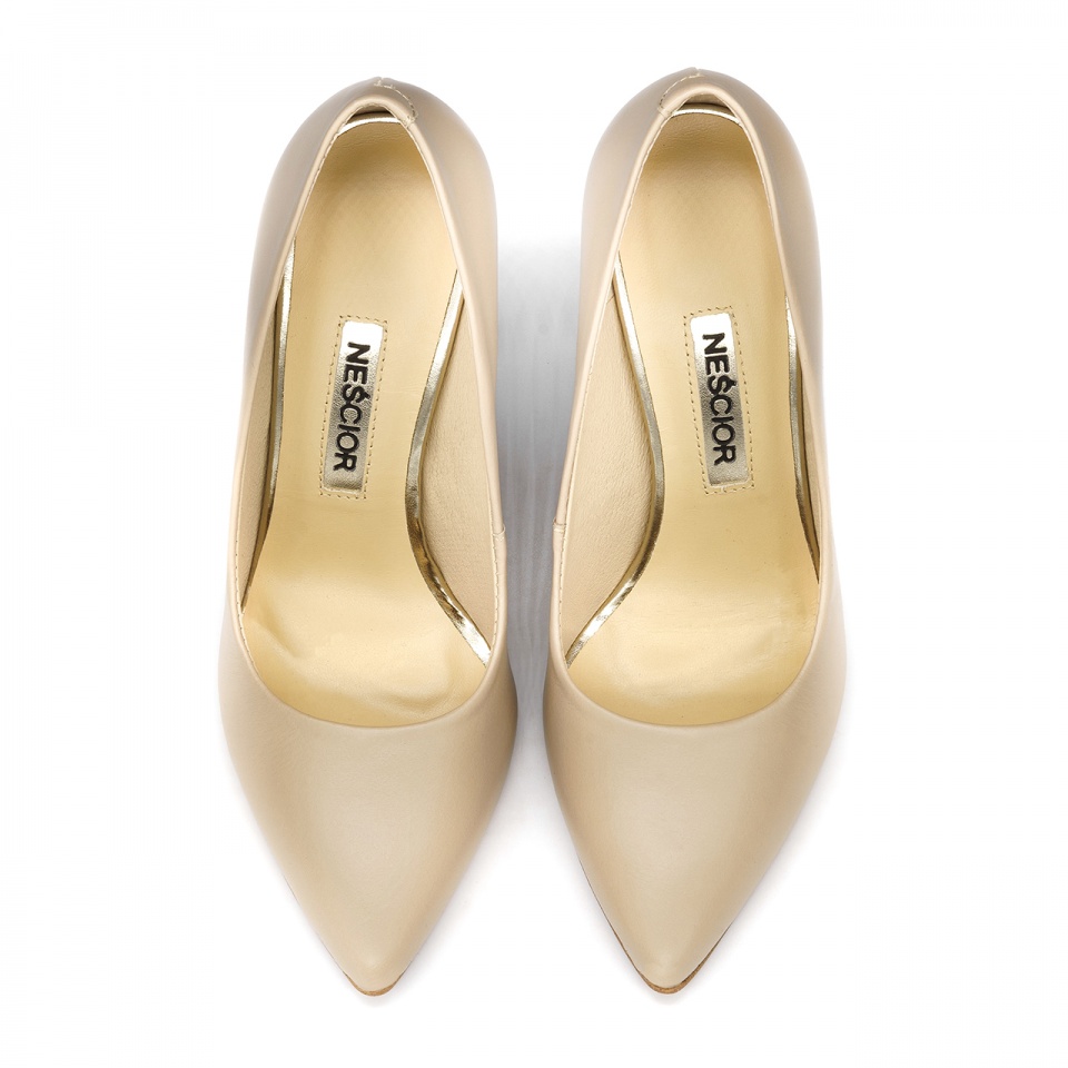 Beżowe skórzane wysokie szpilki 101W