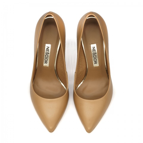 Karmelowe sk&oacute;rzane wysokie szpilki 101W