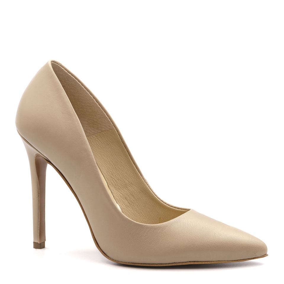 Beżowe skórzane wysokie szpilki 101W