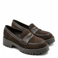 Brązowe welurowe półbuty na grubym spodzie 241N