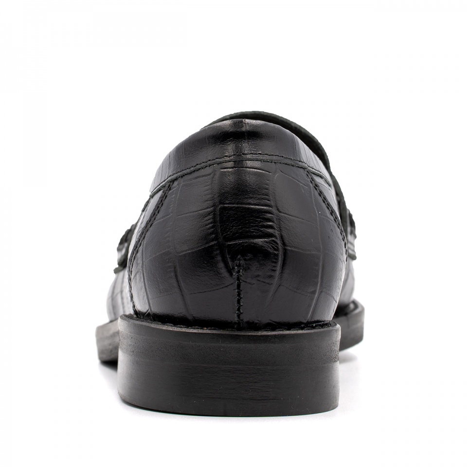 Czarne skórzane półbuty w krokodyli wzór 44N