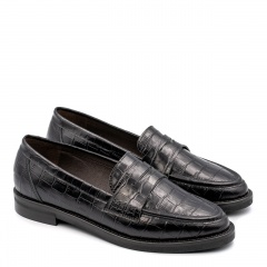 Czarne skórzane półbuty w krokodyli wzór 44N