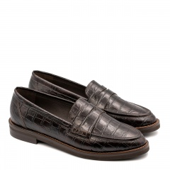Brązowe skórzane półbuty w krokodyli wzór 44N