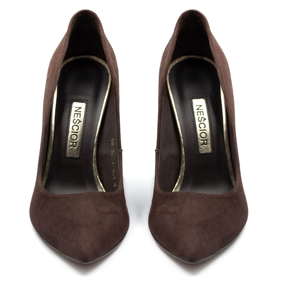 Czekoladowe zamszowe wysokie szpilki 101W