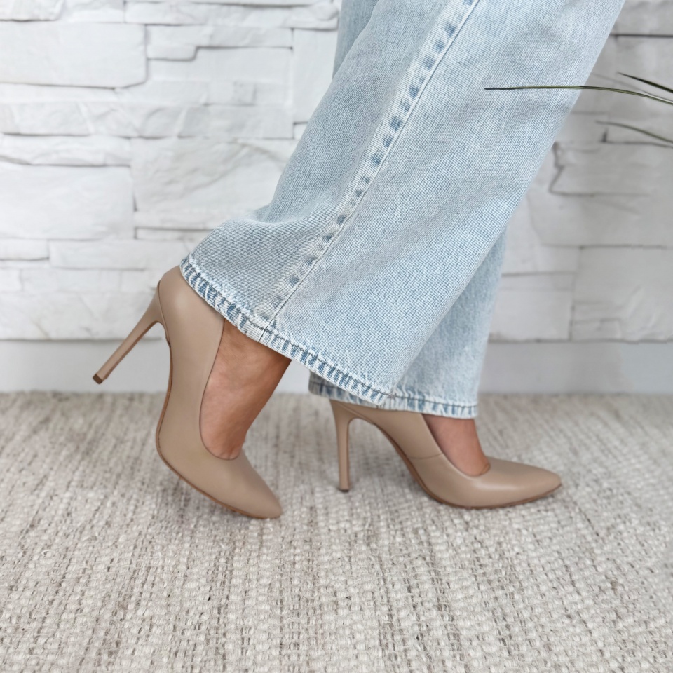 Beżowe skórzane wysokie szpilki 101W