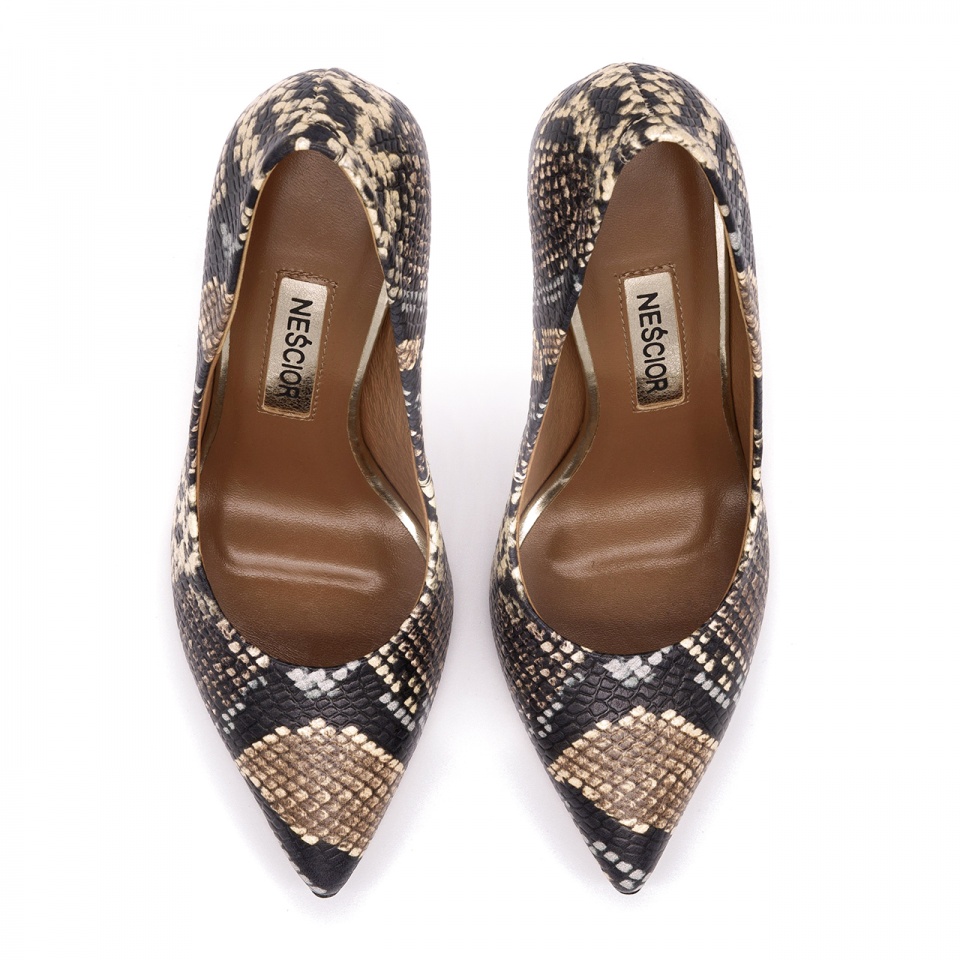 Wężowe skórzane wysokie szpilki 101W