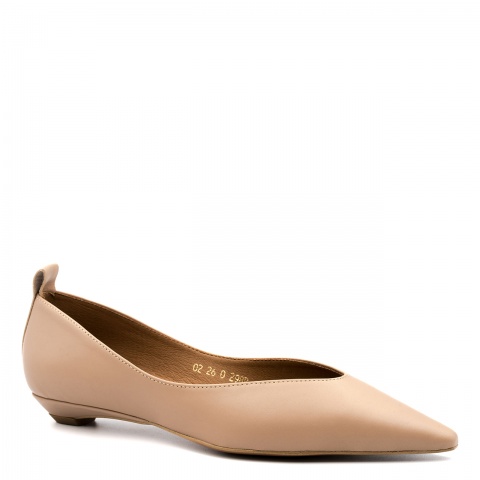 Beżowe skórzane baleriny w szpic 298B