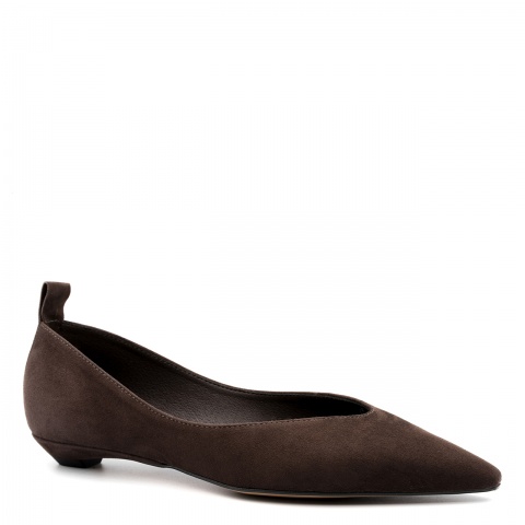 Czekoladowe zamszowe baleriny w szpic 298B