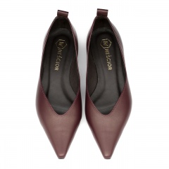 Bordowe skórzane baleriny w szpic 298B