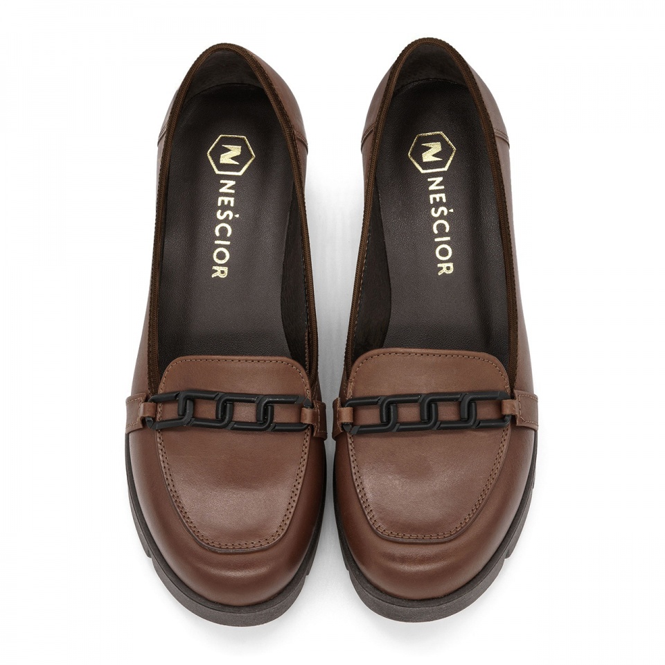 Brązowe skórzane półbuty na koturnie 283D