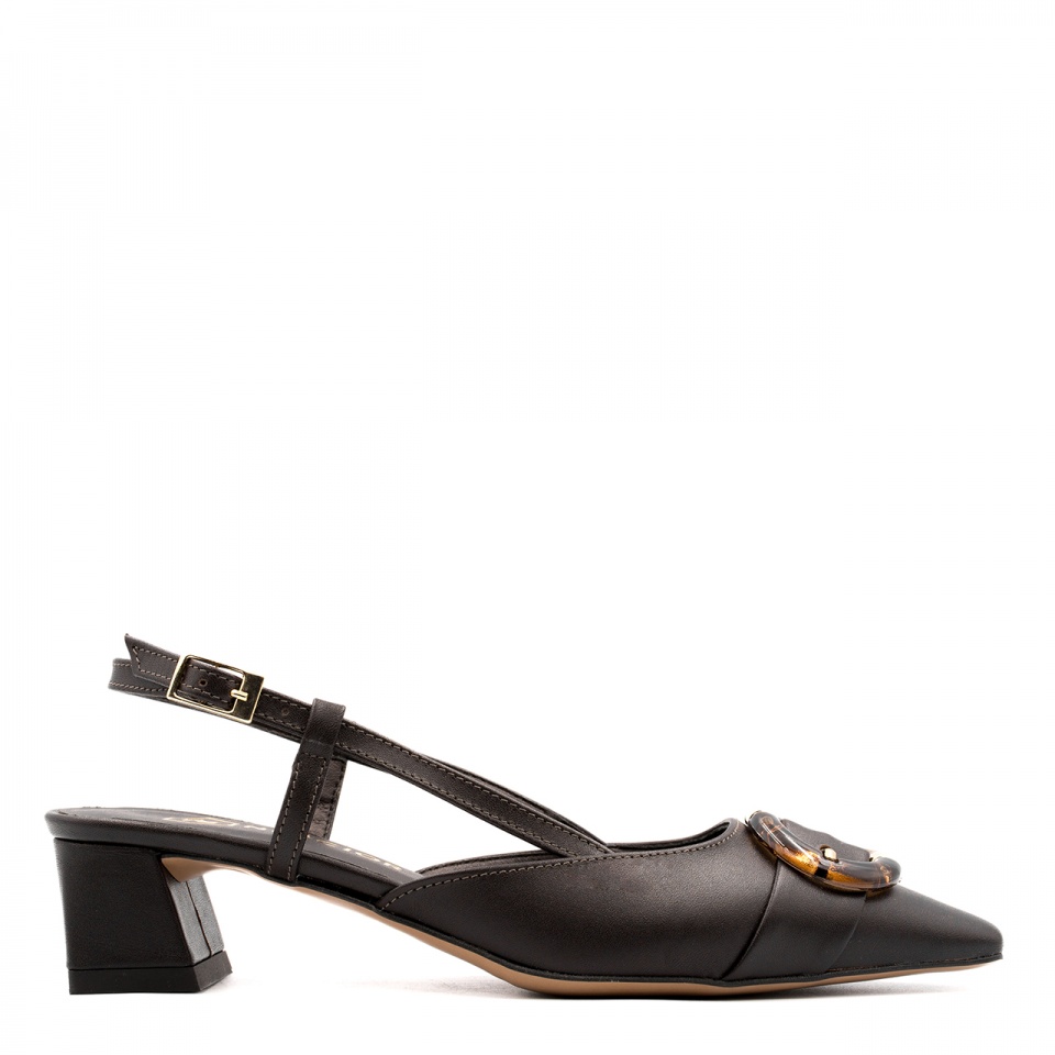 Czekoladowe skórzane czółenka bez pięty 277V