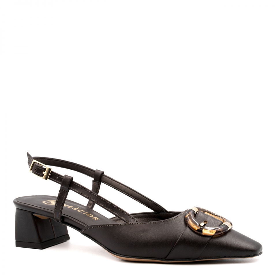 Czekoladowe skórzane czółenka bez pięty 277V