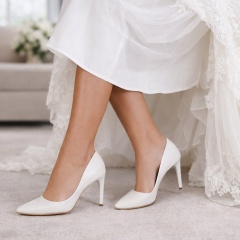 Eleganckie skórzane szpilki w kolorze ecru z poświatą perły 275C