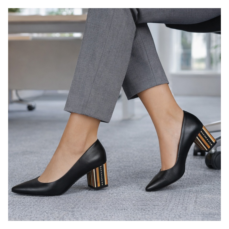 Czarne czółenka na kolorowym obcasie 110C