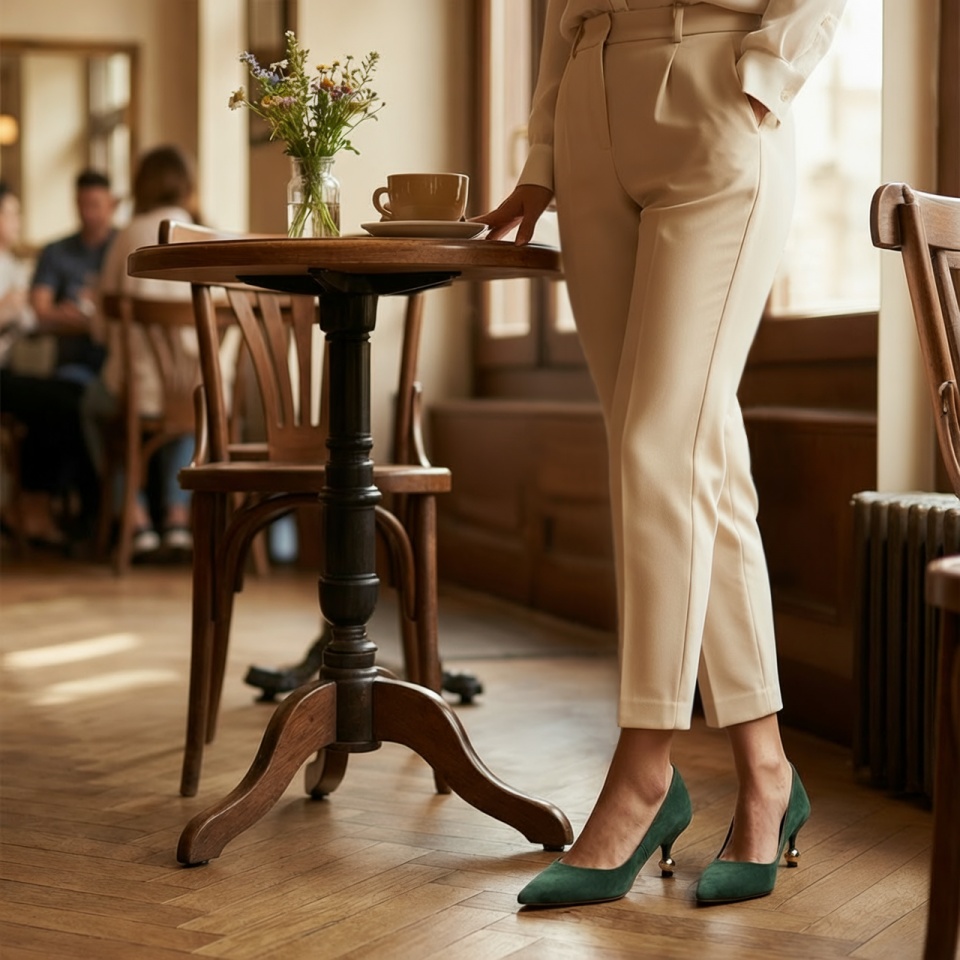 Zielone skórzane czółenka 210G