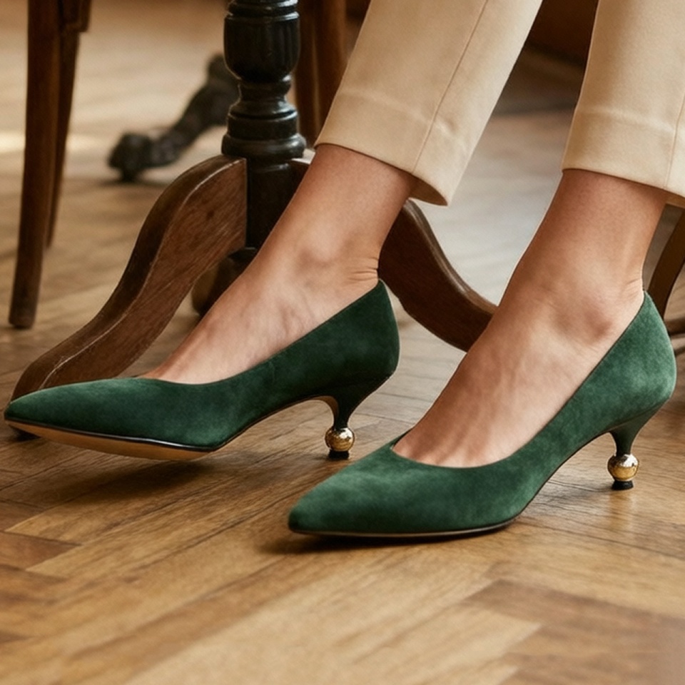 Zielone skórzane czółenka 210G