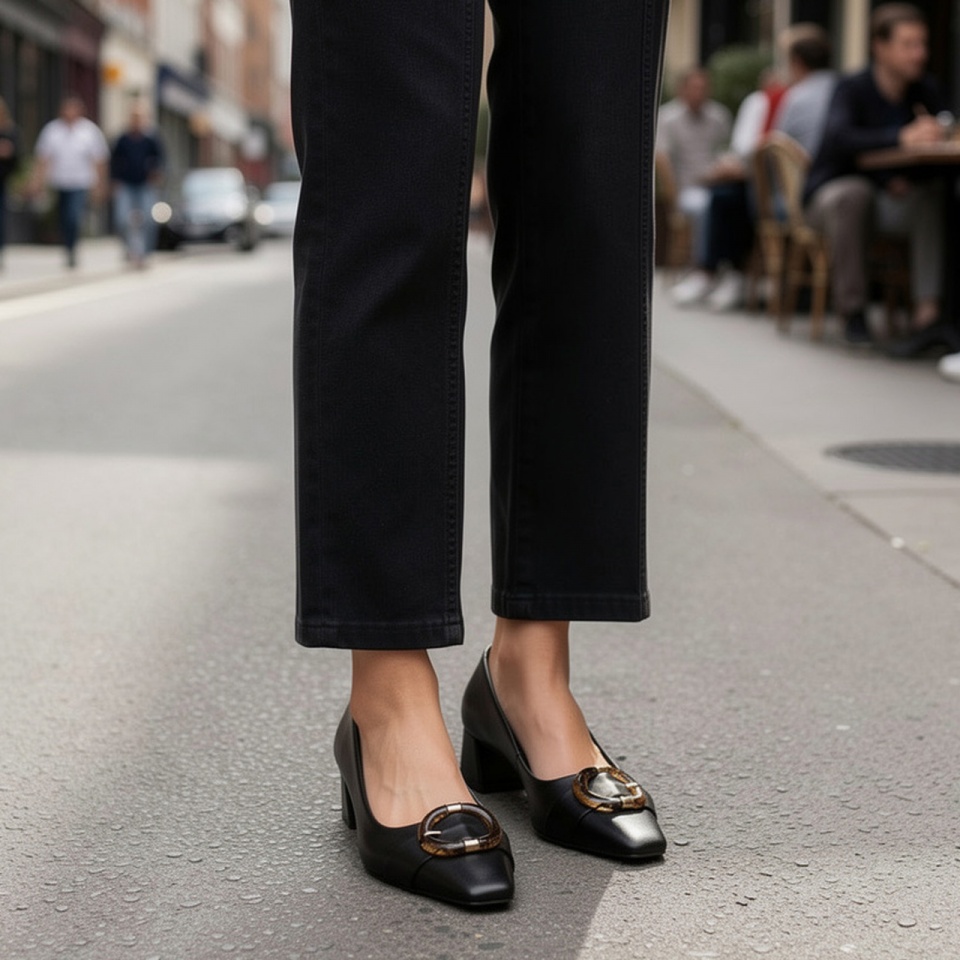 Czarne czółenka z kwadratowym noskiem 277C