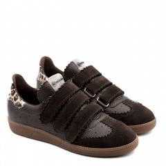 Brązowe skórzane trampki na rzepy 63R