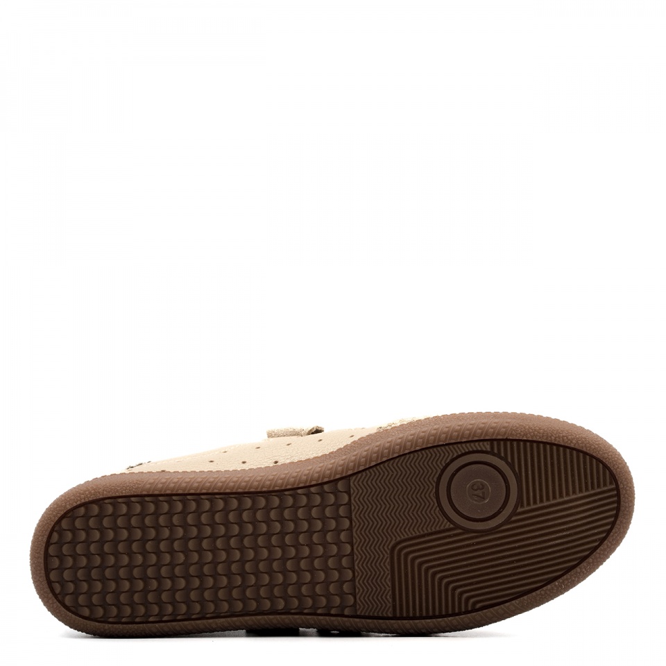 Beżowo-białe skórzane trampki na rzepy 63R