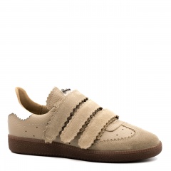 Beżowo-białe skórzane trampki na rzepy 63R