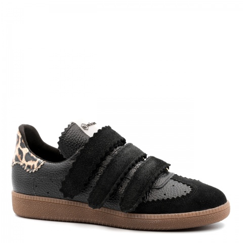 Czarne skórzane trampki na rzepy 63R