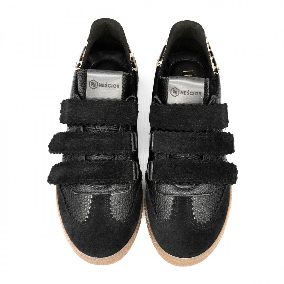 Czarne skórzane trampki na rzepy 63R