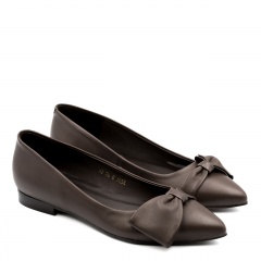 Brązowe skórzane baleriny z kokardą 305K