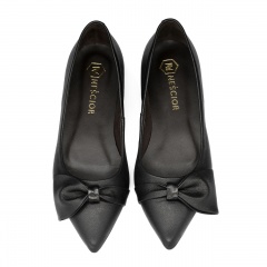 Czarne skórzane baleriny z kokardą 305K