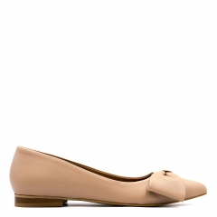 Beżowe skórzane baleriny z kokardą 305K