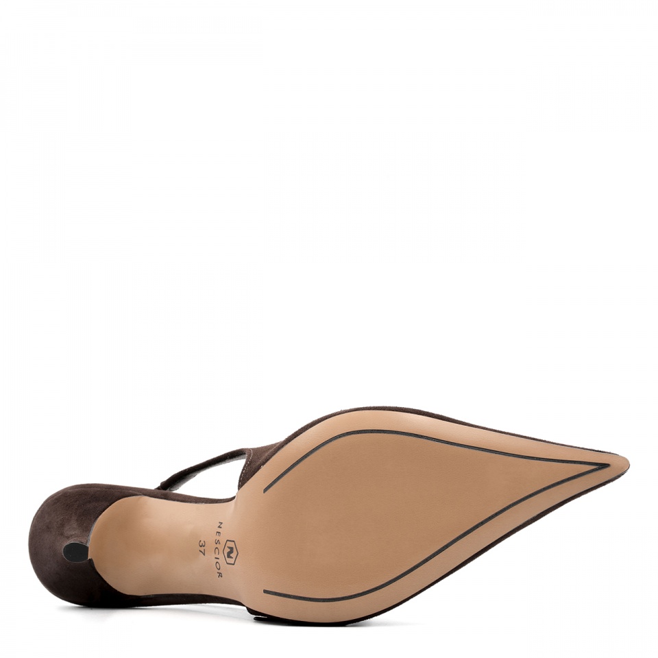 Czekoladowe zamszowe szpilki bez pięty 142V