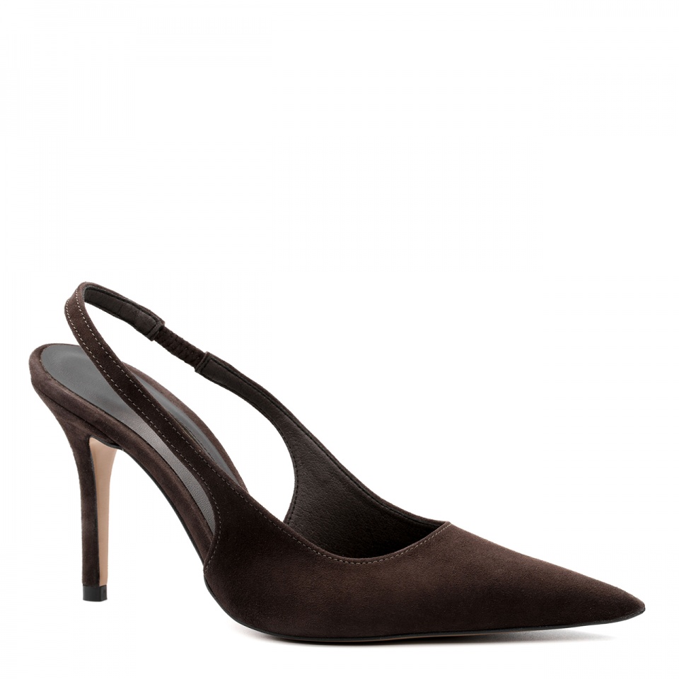 Czekoladowe zamszowe szpilki bez pięty 142V