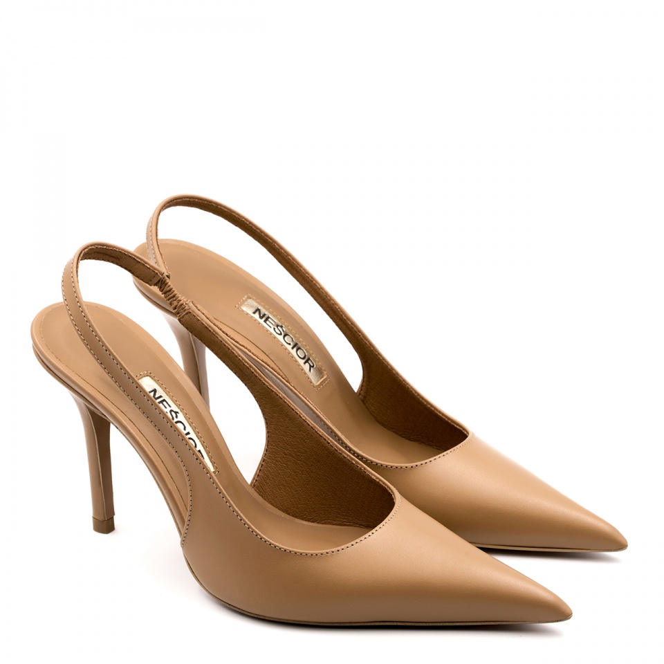 Karmelowe skórzane szpilki bez pięty 142V