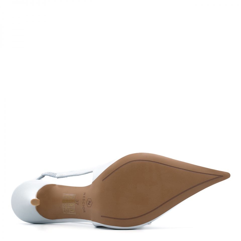 Błękitne skórzane szpilki bez pięty 142V