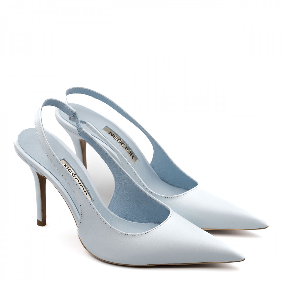 Błękitne skórzane szpilki bez pięty 142V