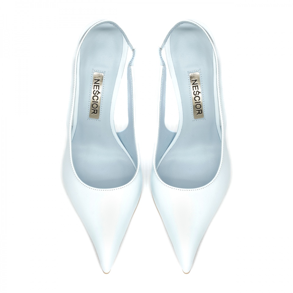 Błękitne skórzane szpilki bez pięty 142V