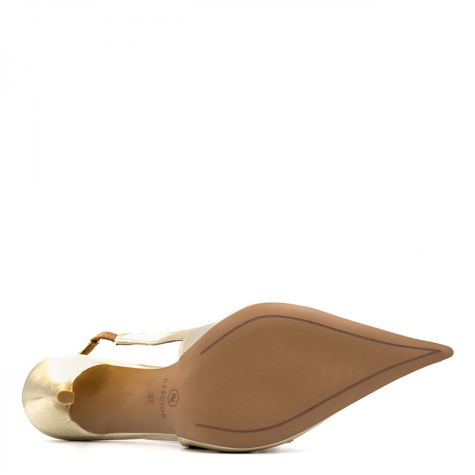 Złote skórzane szpilki bez pięty 142V