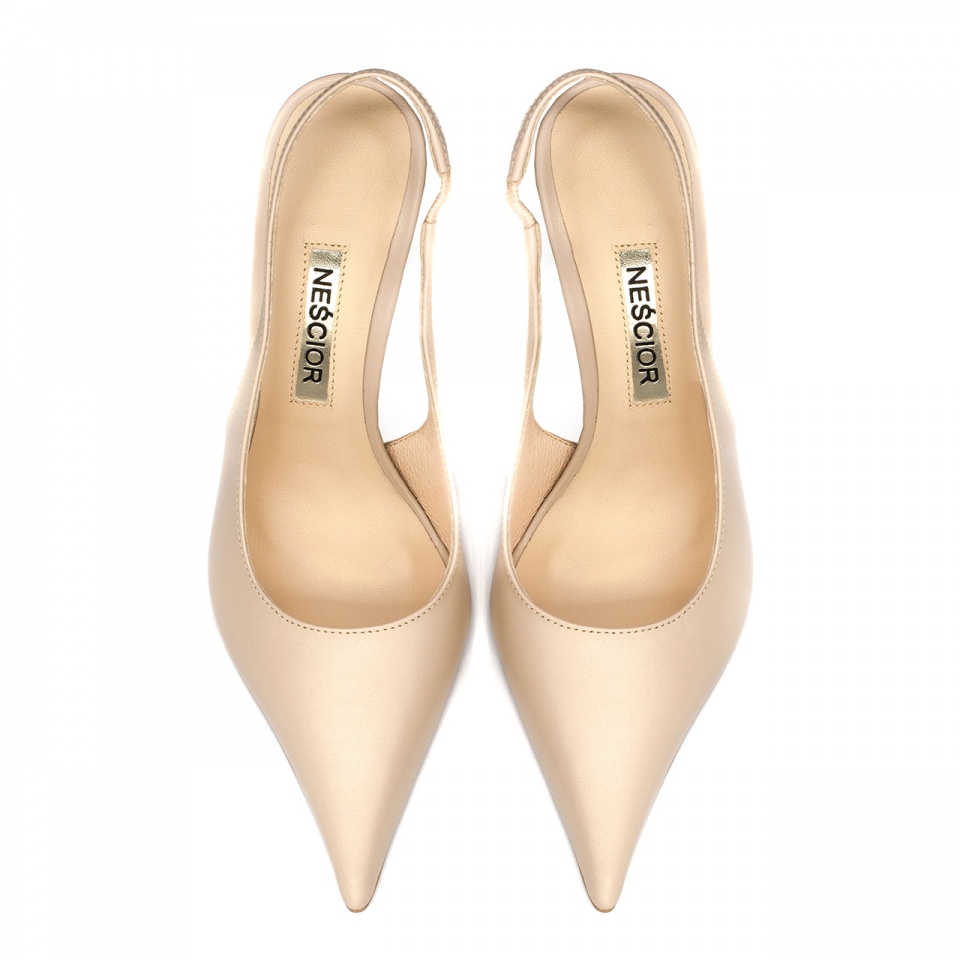 Pudrowo-różowe skórzane szpilki bez pięty 142V