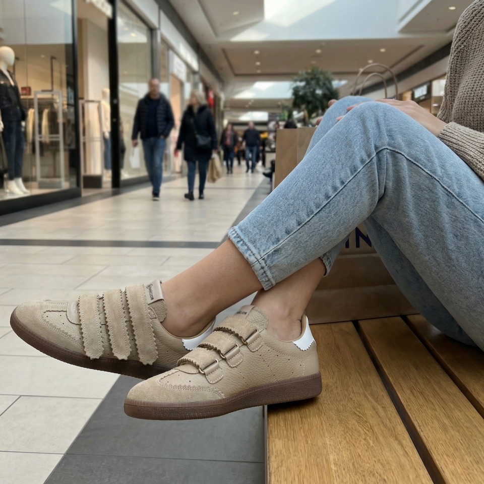 Beżowo-białe skórzane trampki na rzepy 63R