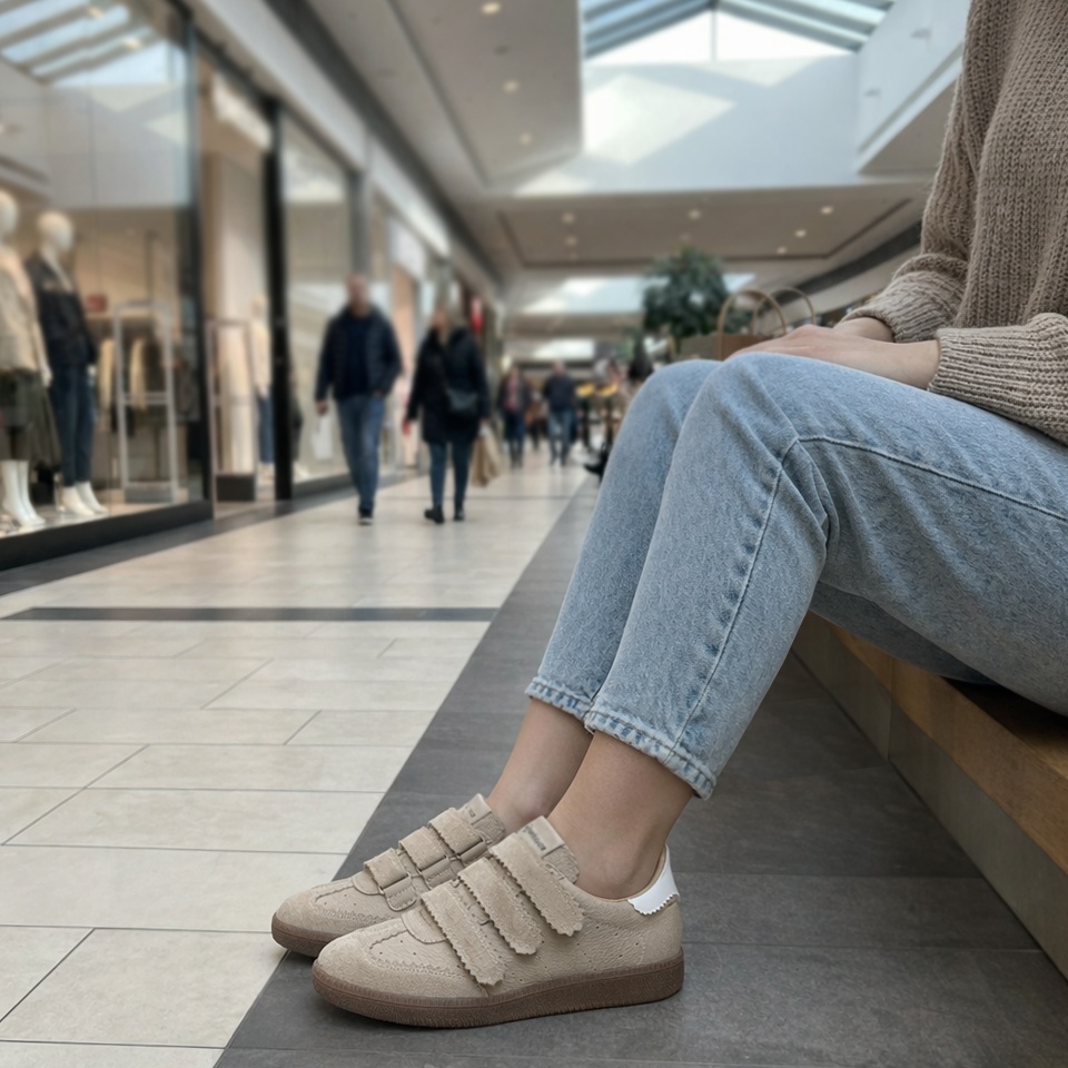 Beżowo-białe skórzane trampki na rzepy 63R