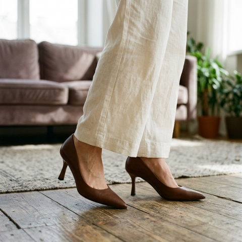 Brązowe sk&oacute;rzane cz&oacute;łenka 303C