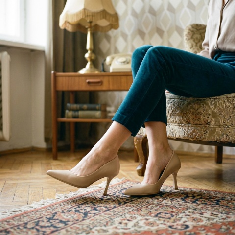 Beżowe skórzane czółenka 303C