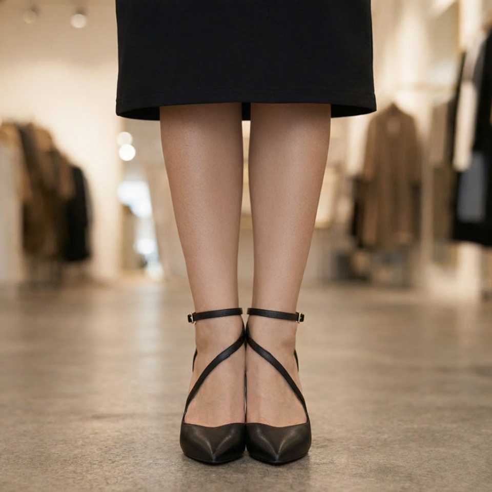 Czarne skórzane szpilki z panterą i paskami 231H