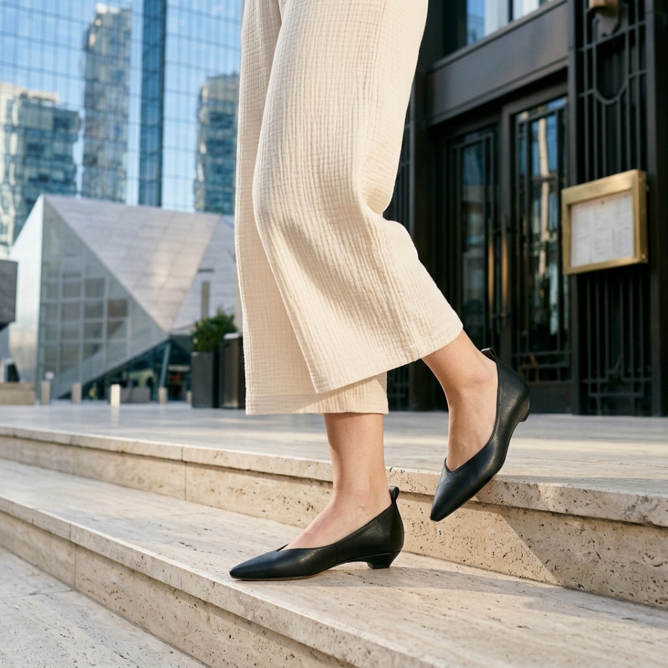 Czarne skórzane baleriny w szpic 298B