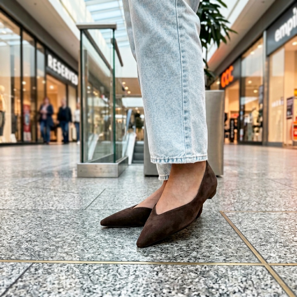 Czekoladowe zamszowe baleriny w szpic 298B