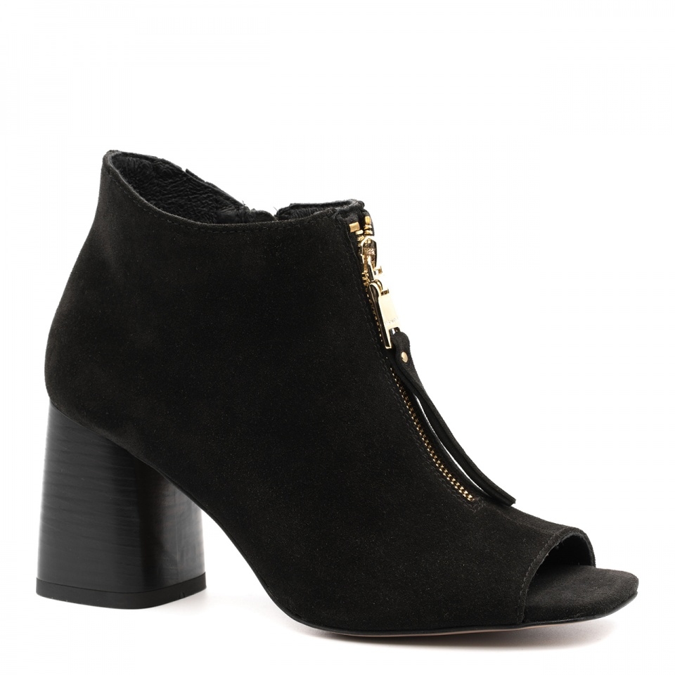 Czarne welurowe botki peep toe 7SM6011A