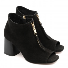 Czarne welurowe botki peep toe 7SM6011A