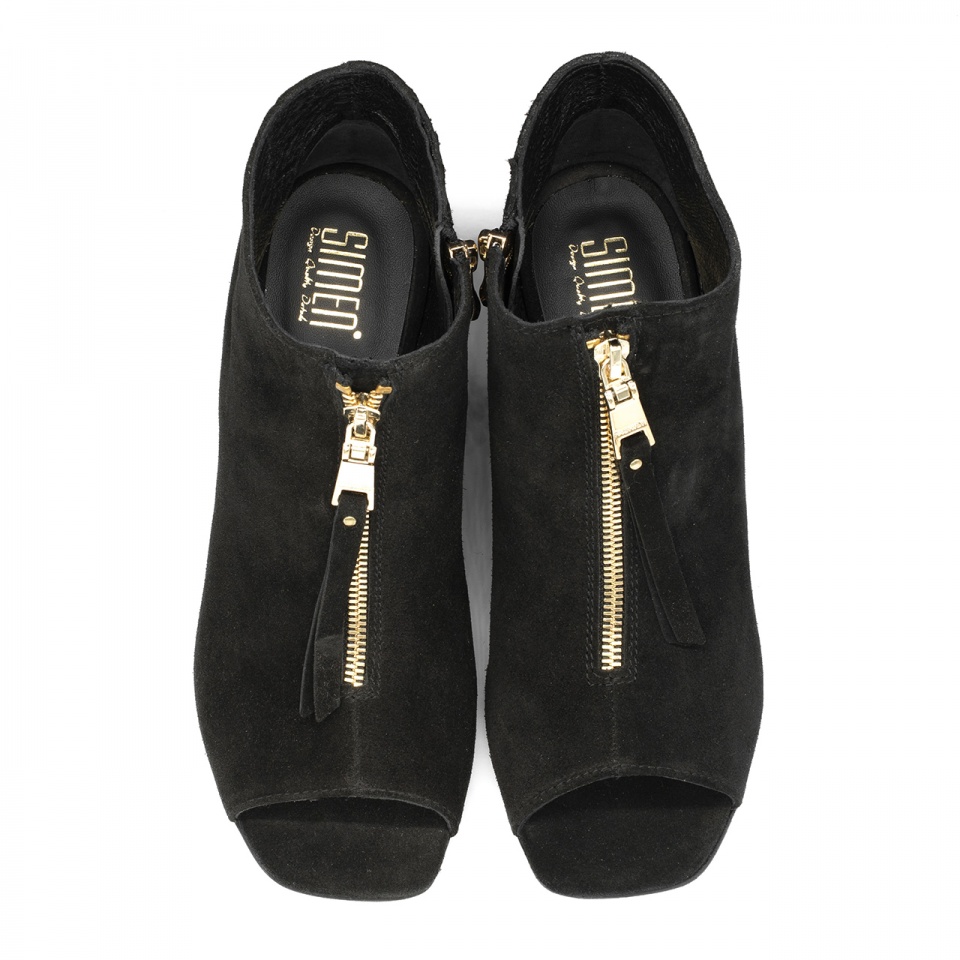 Czarne welurowe botki peep toe 7SM6011A