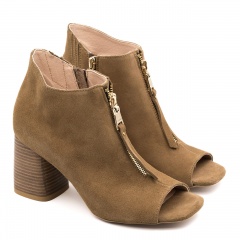 Koniakowe welurowe botki peep toe 7SM6011A