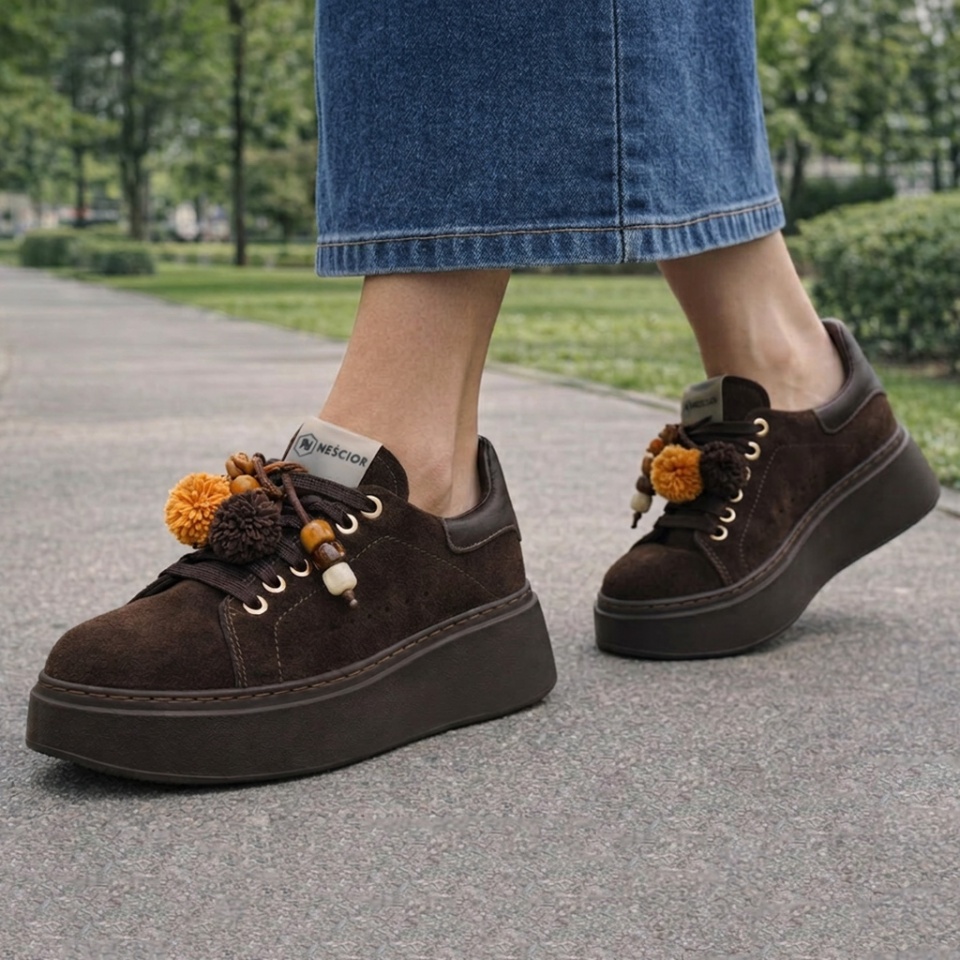 Brązowe sneakersy z frędzlami 237W